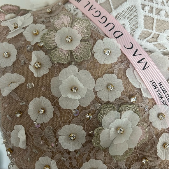 NWT - MAC DUGGAL Beaded Floral Appliqué Midi Sheath Dress in Ivory Nude - Picture 11 of 16